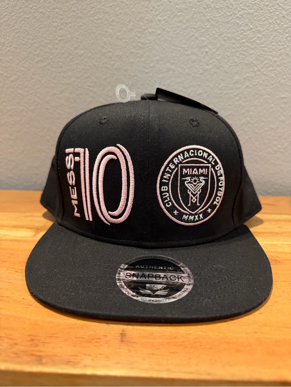 Miami Club Black Snapback Hat with Pink Messi 10 Embroidery